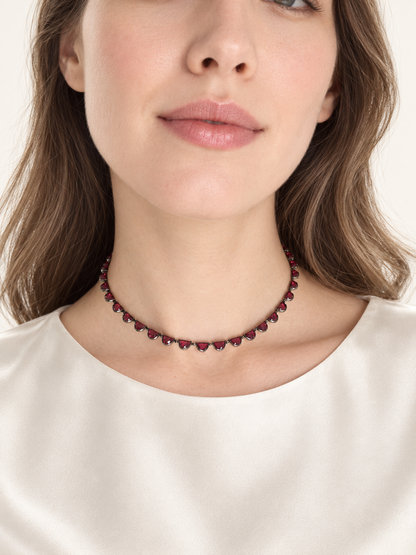 Georgian Victorian Riviere Scalloped Half Moon Collet Ruby Tennis Necklace