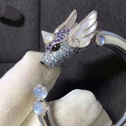Dragonair Pokemon Cuff Bracelet Pavé Moissanite Moonstone, view 4