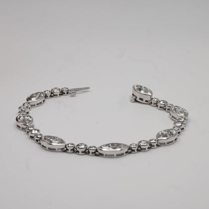 Platinum Marquise & Round Brilliant Lab Grown Diamond Tennis Bracelet - Antique or Vintage Inspired, view 2