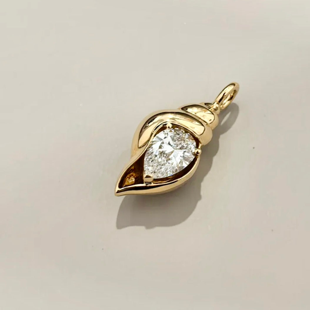 Lab Diamond Conch Shell Pendant in 18K Gold | 0.6ct Pear Diamond Necklace Charm | Beach Jewelry | by Disco Marshmallow