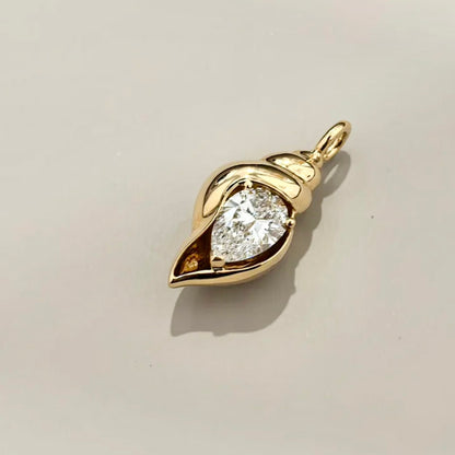 Lab Diamond Conch Shell Pendant, 18K Gold, view 4