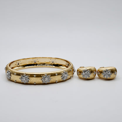 Rigatto, Gold Engraved Snowflake Diamond Earrings, 18K Gold, view 6
