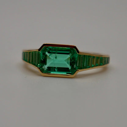 Caliber Step Cut Lab Grown Colombian Emerald Ring