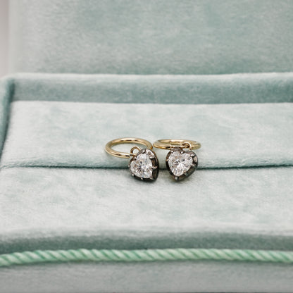 Heart Georgian Victorian Hoop Earrings, Lab Diamond or Moissanite, view 8