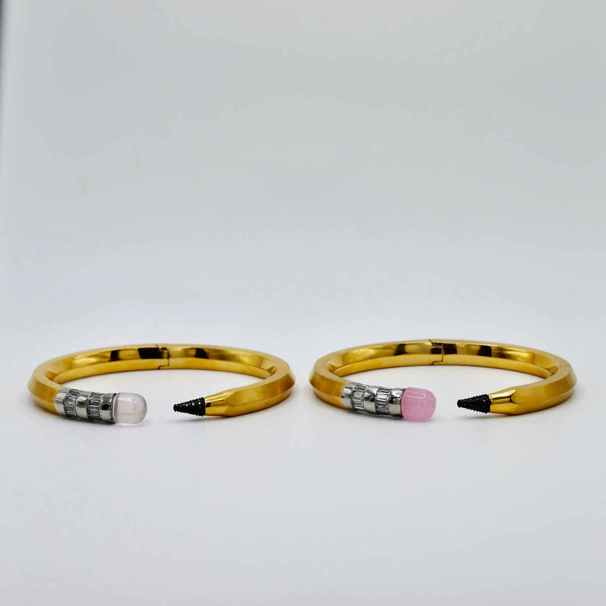 Pencil Bangle with Moissanite and Pink Nephrite, 18K Gold Filled, Ready to Ship