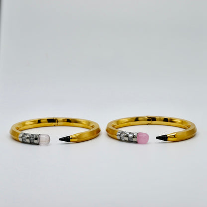 Pencil Bangle with Moissanite and Pink Nephrite, 18K Gold Filled, Ready to Ship