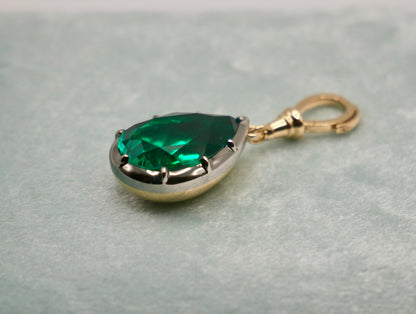 Georgian Victorian Ball Chain Pear Emerald Pendant, 18K Gold, 6 Ct, view 5