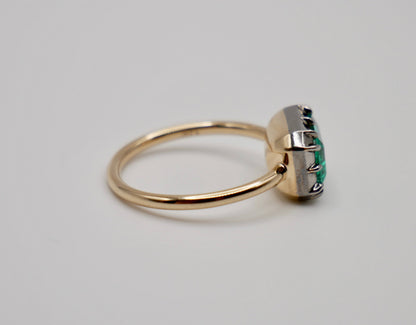 Georgian Victorian Emerald Cut Emerald Button Back Collet Ring, view 7