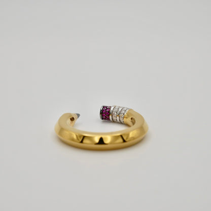 Pencil Ring with Moissanites and Lab Rubies, 18K Gold Filled, view 3