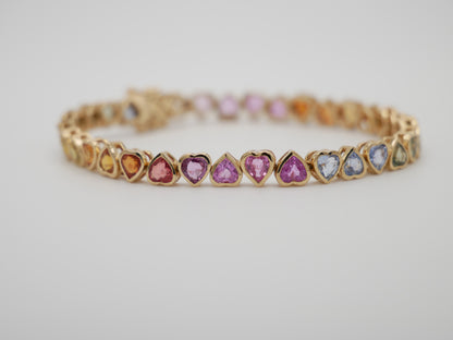 Multi Rainbow Heart Sapphire Tennis Bracelet, view 4