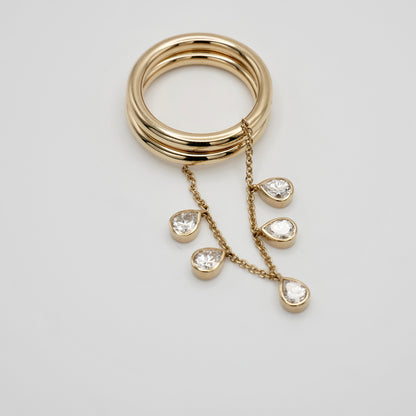 Double Ring with Pear Shaped Moissanites, 14K Gold, view 4