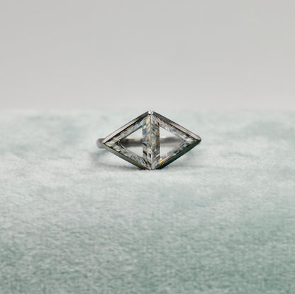 Gold, Triangle Portrait Cut Moissanite Bezel Ring, 14K Gold, view 3