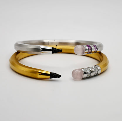 Pencil Bangle with Moissanite and Pink Nephrite, 18K Gold Filled, view 4