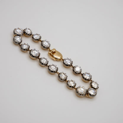 18K Gold Filled, 5 to 15 Carat Moissanite Riviere Georgian Victorian Button Back Collet Bracelet | Jessica McCormack style | Fred Leighton inspired | Zendaya engagement ring style | Zoe Kravitz jewelry | Georgian Victorian antique inspired jewelry | by Disco Marshmallow