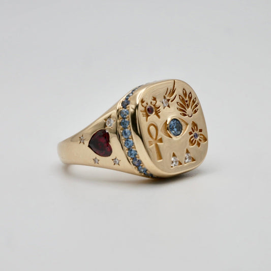 14K Gold Hieroglyphs Ring