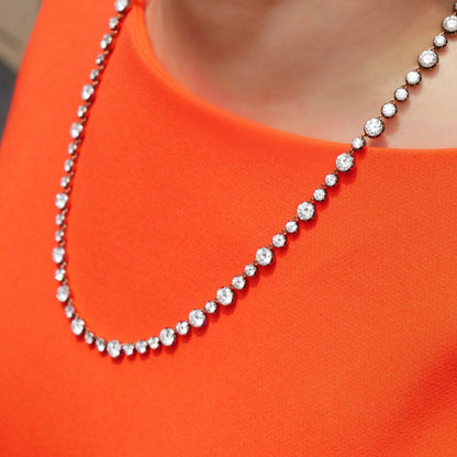 Georgian Victorian Riviere Collet Button Back Diamond or Moissanite Tennis Necklace, 21 Ct
