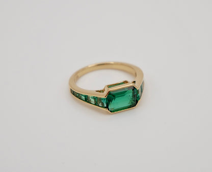 Caliber Step Cut Lab Grown Emerald Ring, Zambian or Colombian, view 2