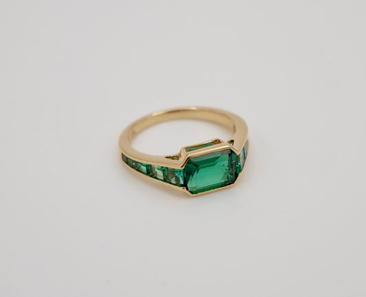Caliber Step Cut Lab Grown Emerald Ring, Zambian or Colombian, view 2