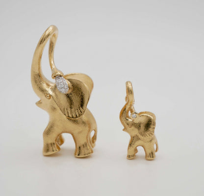 Diamond Medium Elephant Pendant Charm, 18K Gold, view 2
