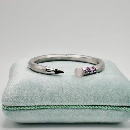 Pencil Bangle with Moissanite and Pink Nephrite, 18K Gold Filled, view 2