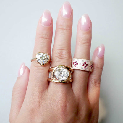 Georgian Victorian Heart Shaped Moissanite and Gold Collet Button Back Ring, 4 Ct, view 6