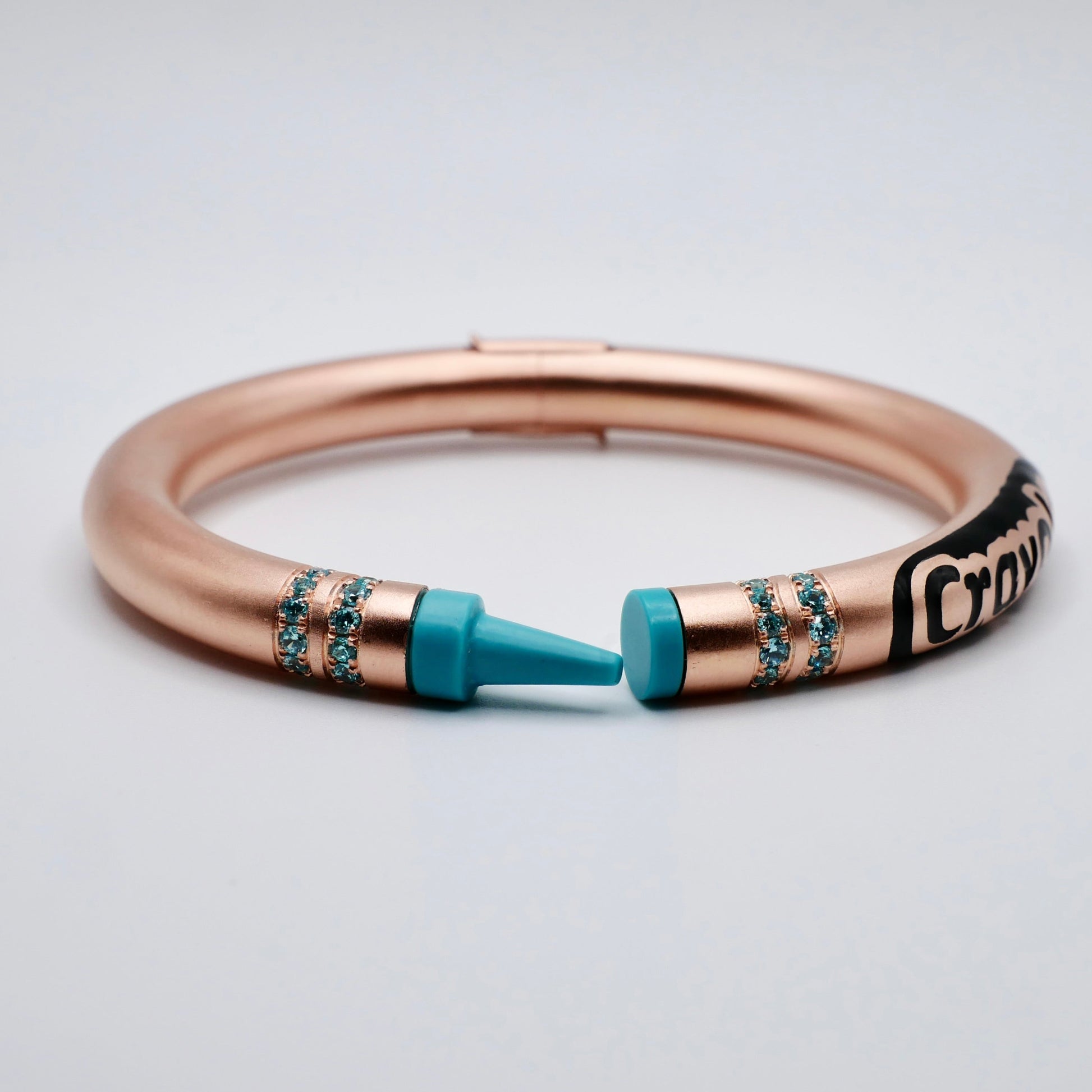 Customizable Crayon Bracelet in 18K Gold Filled with Turquoise and Turquoise Moissanites | Nadine Ghosn style | Drake jewelry | Justin Bieber jewelry | Beyonce jewelry | novelty fun fine jewelry | by Disco Marshmallow