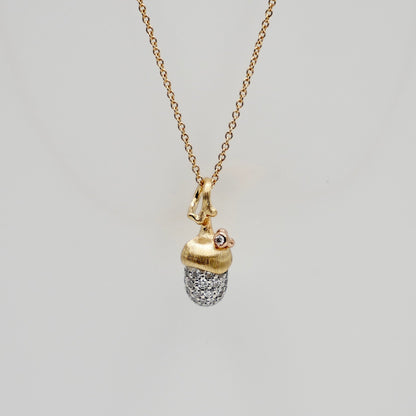 Pave Diamond Acorn Pinecone Pendant Charm, 18K Gold
