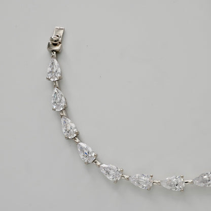 Pear Cut Lab Diamond or Moissanite Tennis Bracelet, 18K Gold, view 2