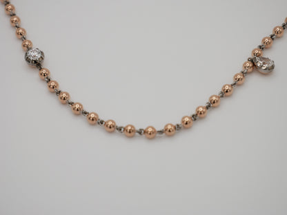 Georgian Victorian Art Deco Ball Chain Necklace with Round and Pear Moissanite or Diamonds, view 3