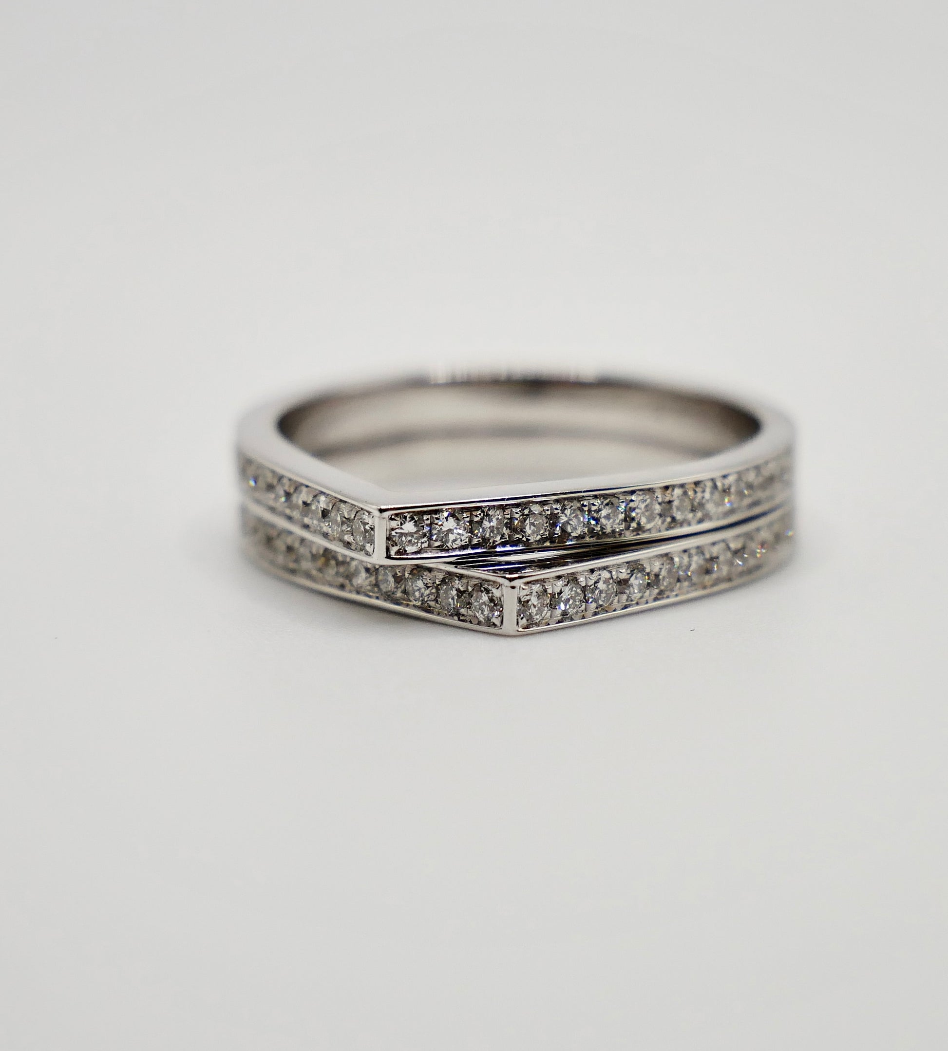 Geometric Double Band Diamond Ring in 18K White Gold with Lab Grown Diamonds | by Disco Marshmallow