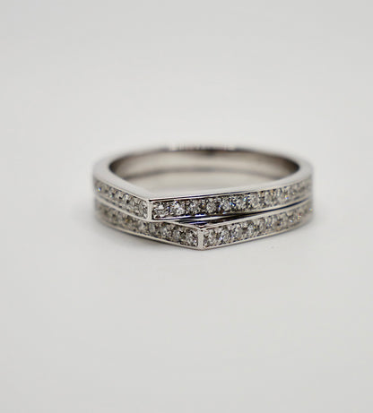 Geometric Double Band Diamond Ring with Lab Grown Diamonds, 18K Gold, view 2
