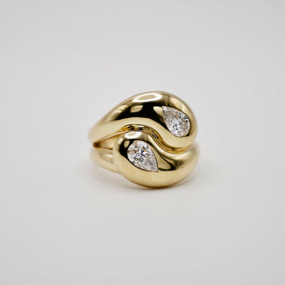 Moi et Toi Double Pear Shaped Wrap Ring, 18K Yellow Gold