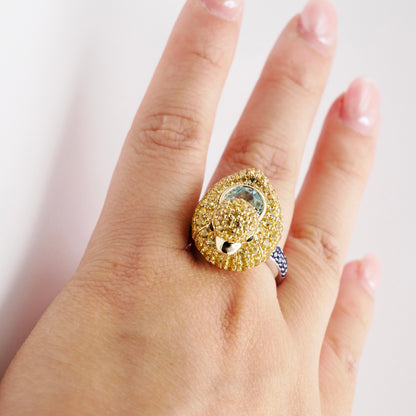 Aquamarine with Blue Sapphires Large Duckie Ring, 18K Gold