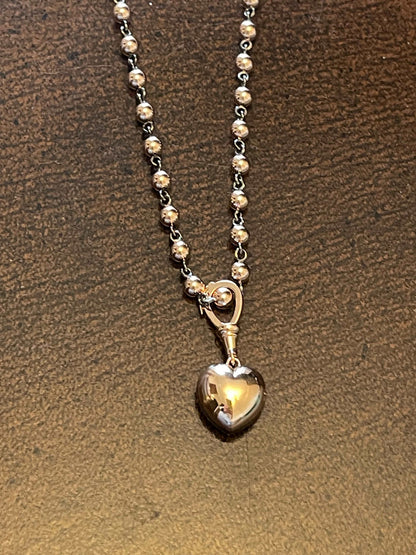 Georgian Victorian Ball Chain Heart Sapphire Pendant, 18K Gold, view 5