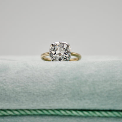 Old Mine Cut Georgian Victorian Moissanite Ring and Gold Button Setting with European Shank, 14K Gold, view 6