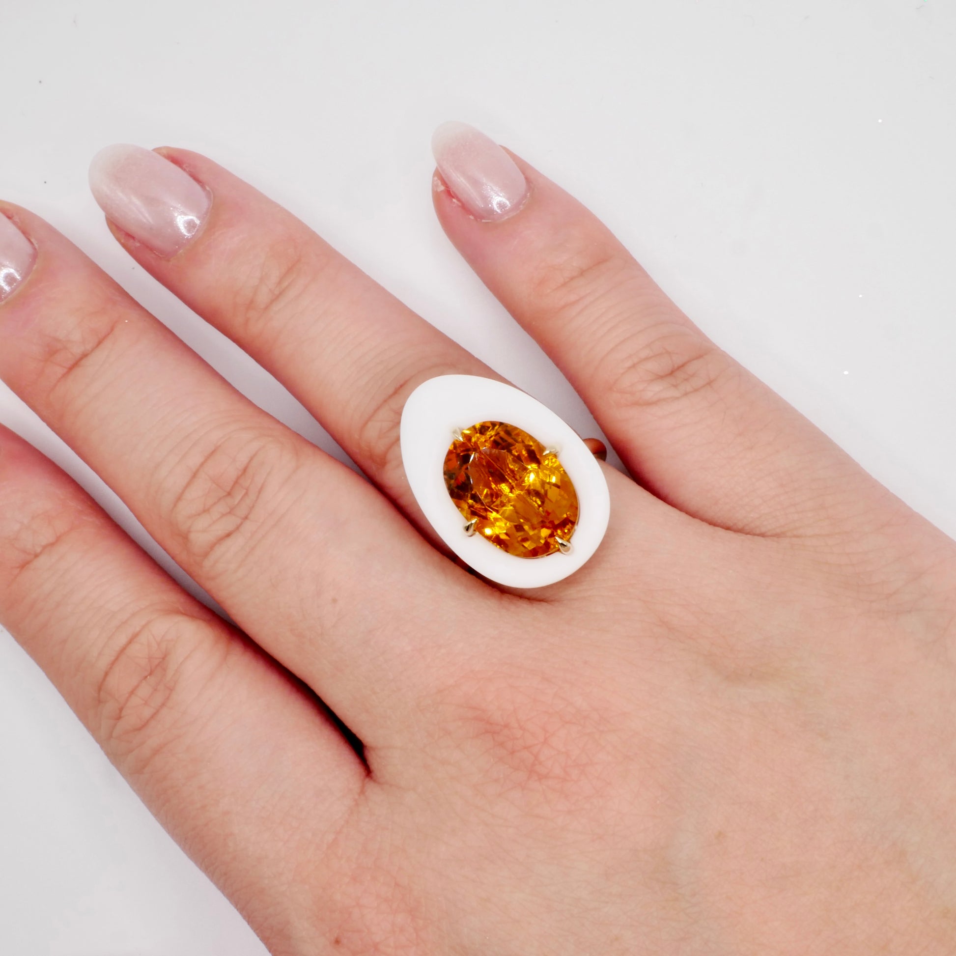 Natural Citrine Porcelain Egg Ring in 14K Yellow Gold | Statement Cocktail Ring | November Birthstone | by Disco Marshmallow