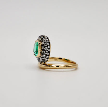 Cushion Emerald Donut Ring with Pave Diamonds, 18K Gold, view 4