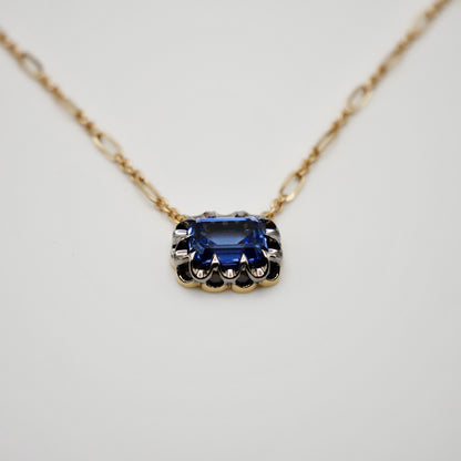 Lab Sapphire Gold Trombone Chain Necklace, 18K Gold, view 2