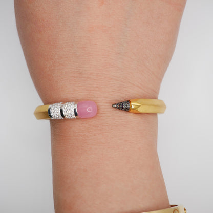 Pencil Bangle with Moissanite and Pink Nephrite, 18K Gold Filled, view 6