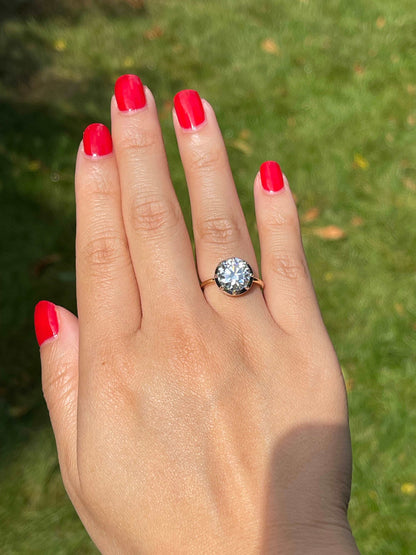 Georgian Victorian Moissanite Button Back Collet Ring, 3.35 Ct, view 6