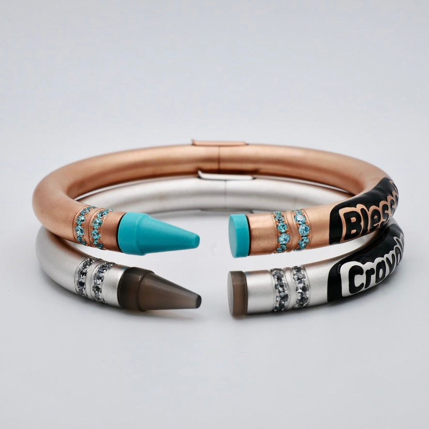 Customizable Crayon Bracelet with Grey Agate and Moissanites, Gold Filled, view 17