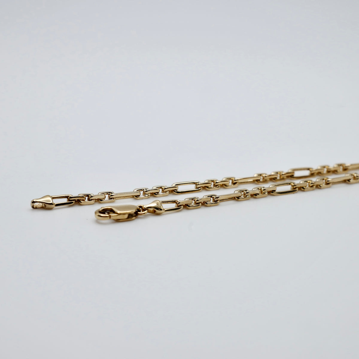 Cushion Cut Lab Diamond Gold Trombone Chain Necklace, 18K Gold