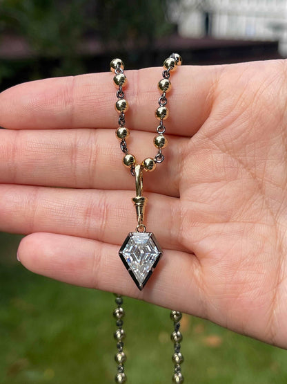 Georgian Victorian Ball Sphere Chain Shield Portrait Lab Diamond or Moissanite Pendant, 18K Gold, view 5
