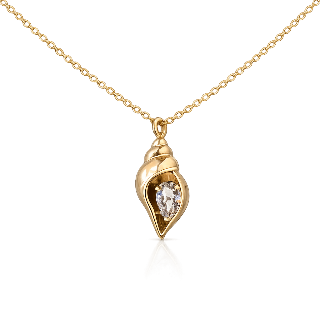 Lab Diamond Conch Shell Pendant in 18K Gold | 0.6ct Pear Diamond Necklace Charm | Beach Jewelry | by Disco Marshmallow
