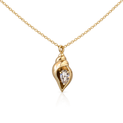 Lab Diamond Conch Shell Pendant, 18K Gold, view 10
