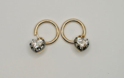 Heart Georgian Victorian Hoop Earrings, Lab Diamond or Moissanite, view 4