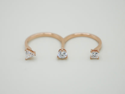 Gold Princess, Triangle and Round Diamond Double Ring, 18K Gold, view 3
