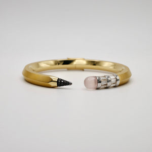 Pencil Bangle with Moissanite and Pink Nephrite
