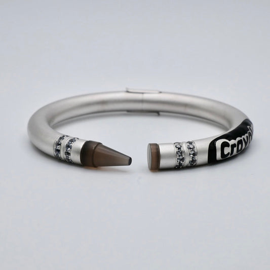 Customizable Crayon Bracelet in 18K Gold Filled with Grey Agate and Moissanites