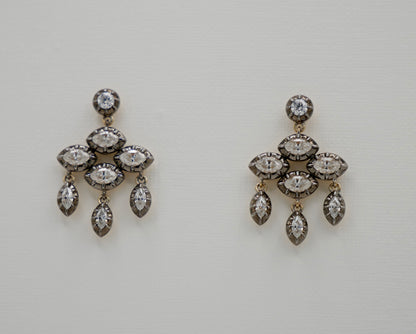 Starry Night Chandelier Georgian Victorian Antique Inspired Stud Earrings, 14K Gold, view 2